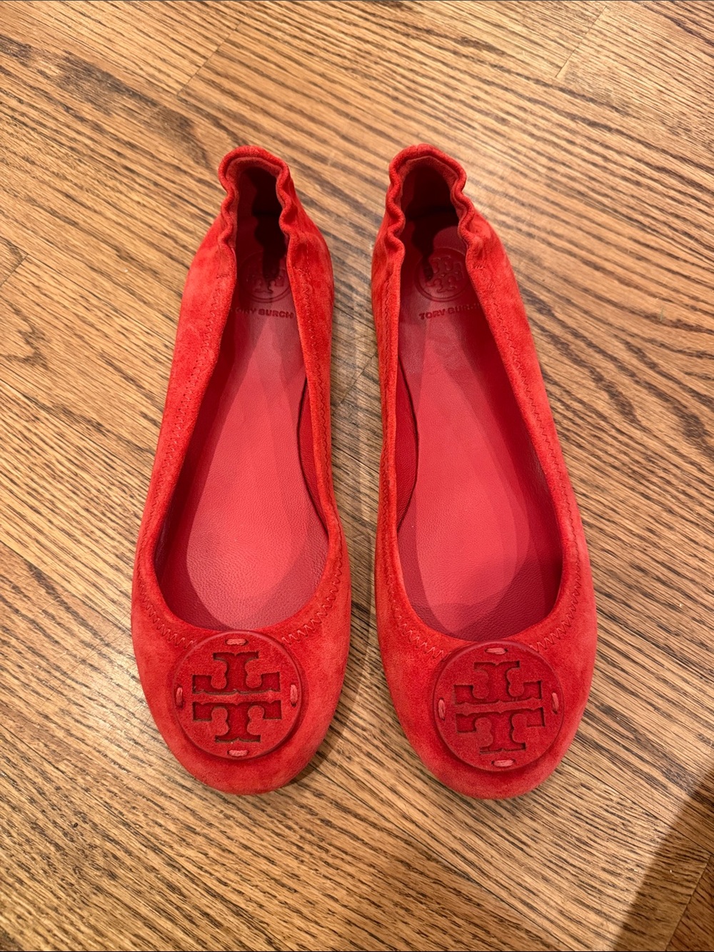 Tory Burch Red Suede Logo Ballet Flats